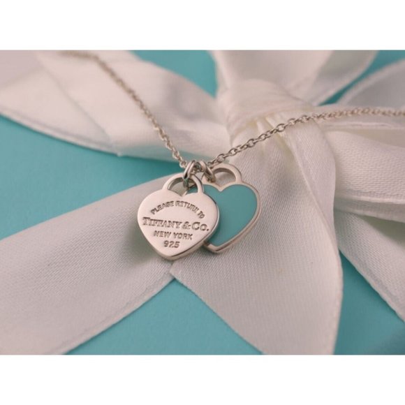 Tiffany & Co. Jewelry - Return to Tiffany & Co. Blue Double Heart Tag Pendant in Sterling Silver  16"